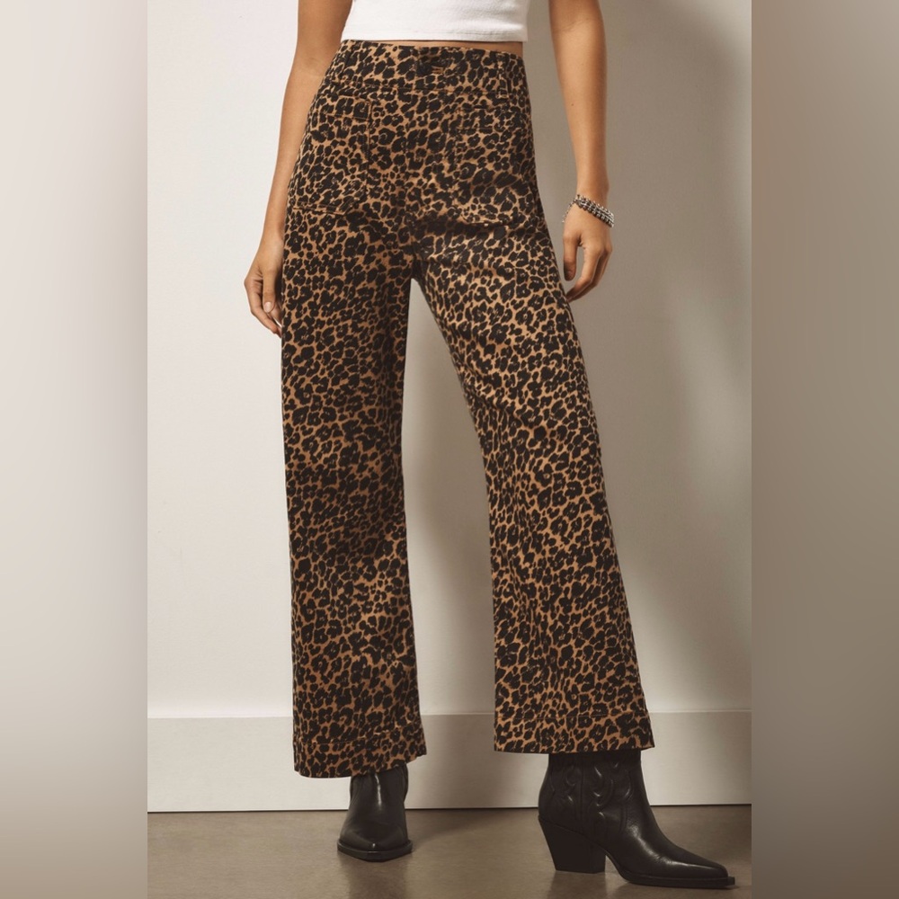 Maeve Anthropolgie Colette Wide Leg Cropped Jeans Animal Print Size 26
